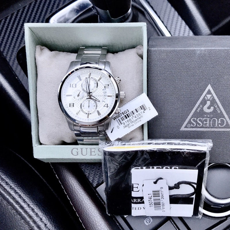  Shop Authentic Guess Exec Quartz Silver Dial Silver Steel Strap Watch for Men - W0075G3 - Luxxuri
