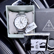  Shop Authentic Guess Exec Quartz Silver Dial Silver Steel Strap Watch for Men - W0075G3 - Luxxuri