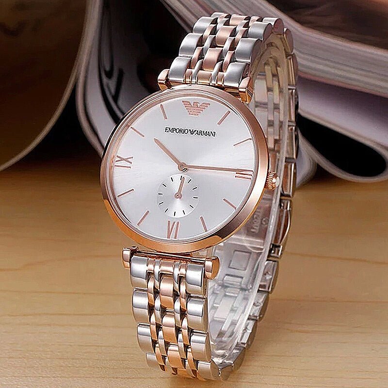  Shop Authentic Emporio Armani Retro Silver Dial Two Tone Steel Strap Watch For Men - AR1677 - Luxxuri