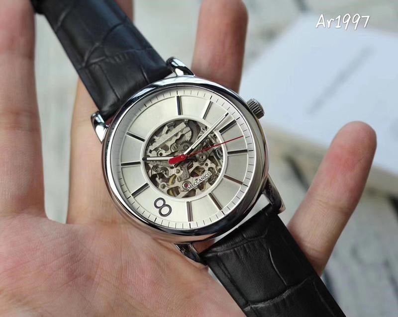  Shop Authentic Emporio Armani Meccanico Silver Skeleton Dial Black Leather Watch For Men - AR1997 - Luxxuri