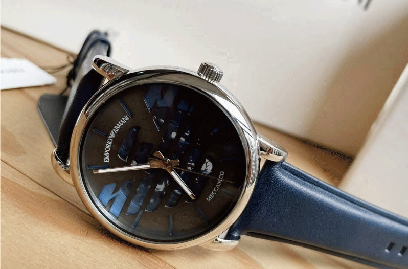  Shop Authentic Emporio Armani Luigi Automatic Blue Dial Blue Leather Strap Watch For Men - AR60030 - Luxxuri
