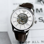  Shop Authentic Emporio Armani Meccanico White Dial Brown Leather Strap Watch For Men - AR1946 - Luxxuri