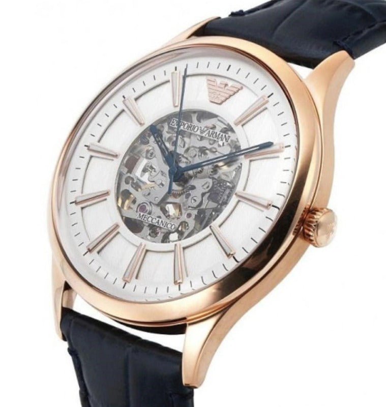  Shop Authentic Emporio Armani Meccanico Automatic White Dial Blue Leather Strap Watch For Men - AR1947 - Luxxuri