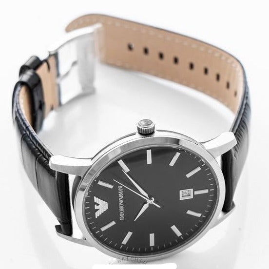  Shop Authentic Emporio Armani Classic Quartz Black Dial Black Leather Strap Watch For Men - AR2429 - Luxxuri