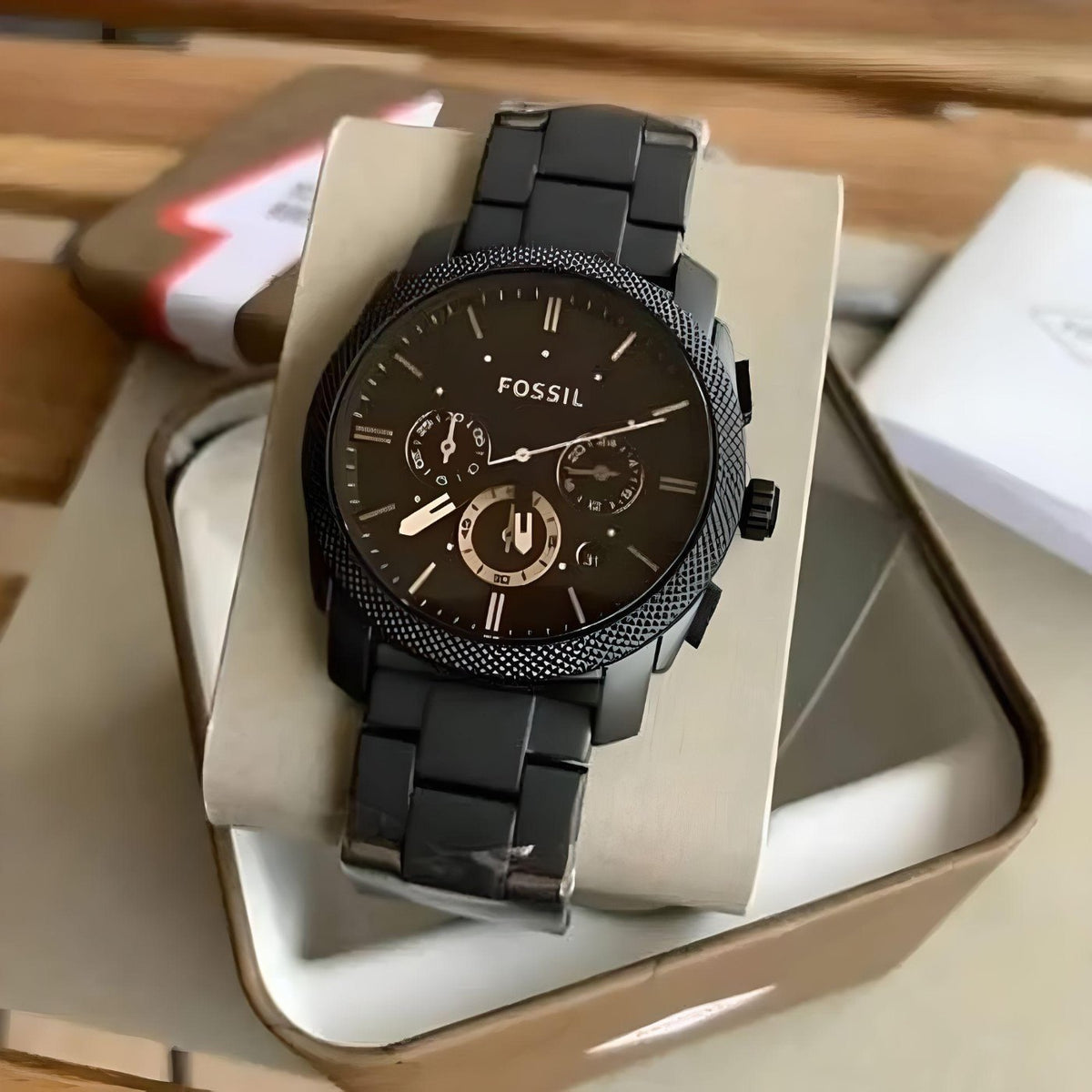  Shop Authentic Fossil Machine Chronograph Black Dial Black Steel Strap Watch for Men - FS4682 - Luxxuri
