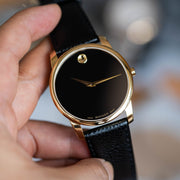 Shop Authentic Movado Museum Black Dial Black Leather Strap Watch For Men - 0607014 - Luxxuri