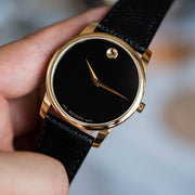  Shop Authentic Movado Museum Black Dial Black Leather Strap Watch For Men - 0607014 - Luxxuri