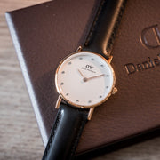  Shop Authentic Daniel Wellington Classy Sheffield White Dial Black Leather Strap Watch For Women - DW00100060 - Luxxuri