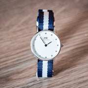  Shop Authentic Daniel Wellington Classy Glasgow White Dial Two Tone NATO Strap Watch For Women - DW00100074 - Luxxuri