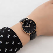  Shop Authentic Daniel Wellington Classic Sheffield Black Dial Black Leather Strap Watch For Women - DW00100139 - Luxxuri