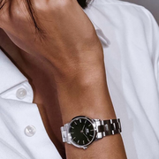  Shop Authentic Daniel Wellington Iconic Link Black Dial Silver Steel Strap Watch For Women - DW00100208 - Luxxuri