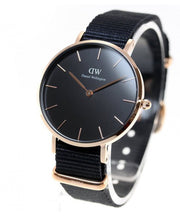  Shop Authentic Daniel Wellington Petite Cornwall Black Dial Black Nylon Strap Watch for Women - DW00100247 - Luxxuri