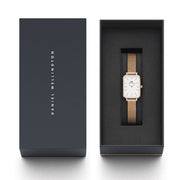  Shop Authentic Daniel Wellington Quadro Melrose White Dial Gold Mesh Strap Watch For Women - DW00100431 - Luxxuri