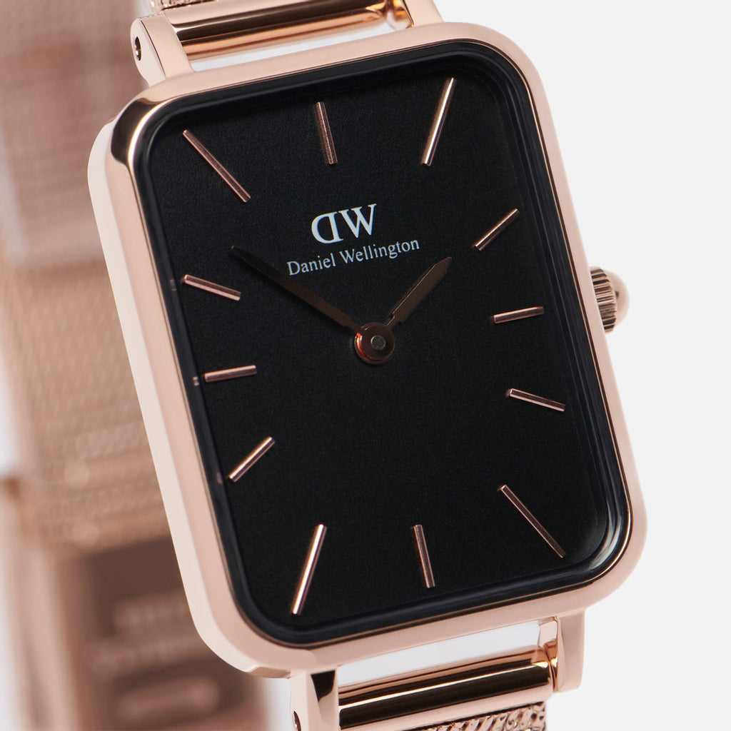  Shop Authentic Daniel Wellington Quadro Melrose Black Dial Rose Gold Mesh Bracelet Watch For Women - DW00100432 - Luxxuri