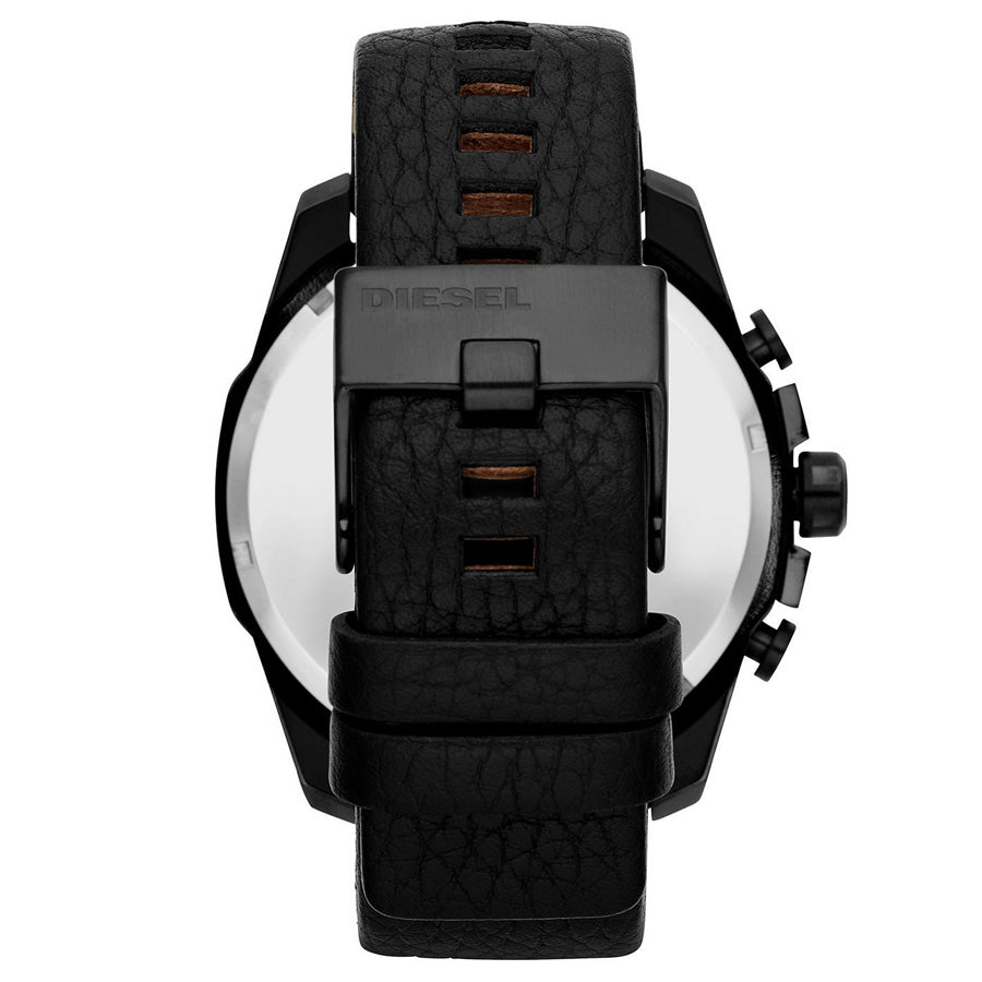  Shop Authentic Diesel Mega Chief Chronograph Black Dial Black Leather Strap Watch For Men - DZ4291 - Luxxuri