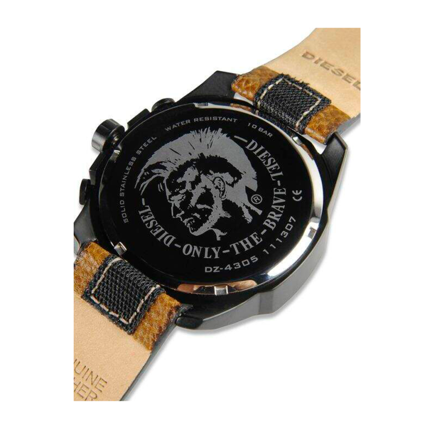  Shop Authentic Diesel Mega Chief Quartz Black Dial Two Tone Leather Strap Watch For Men - DZ4305 - Luxxuri