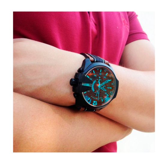  Shop Authentic Diesel Mega Chief Quartz Black Dial Two Tone Leather Strap Watch For Men - DZ4305 - Luxxuri