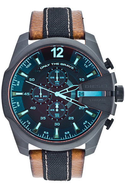  Shop Authentic Diesel Mega Chief Quartz Black Dial Two Tone Leather Strap Watch For Men - DZ4305 - Luxxuri