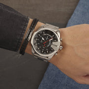  Shop Authentic Diesel Mega Chief Chronograph Black Dial Silver Steel Strap Watch For Men - DZ4308 - Luxxuri