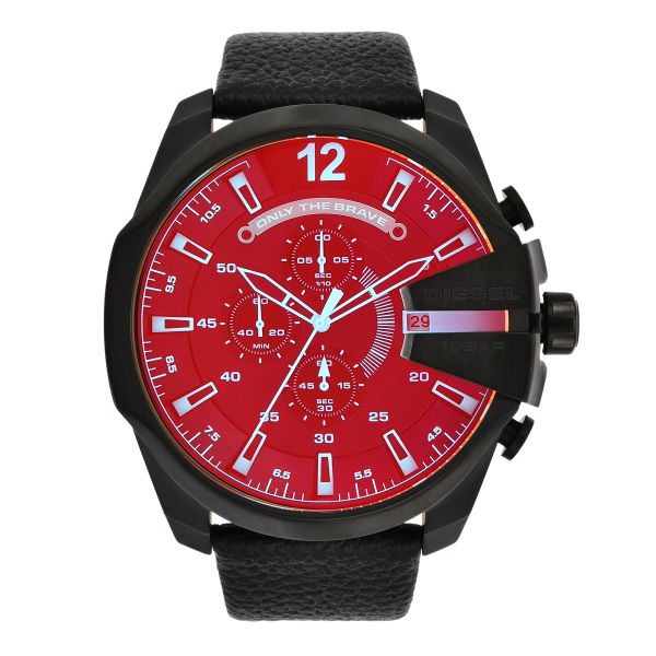  Shop Authentic Diesel Mega Chief Black Dial Black Leather Strap Watch For Men - DZ4323 - Luxxuri