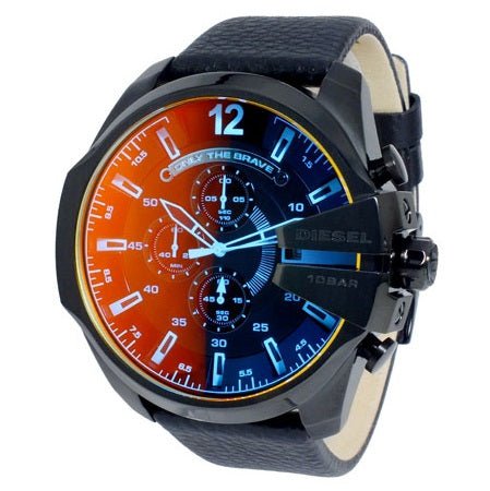 Shop Authentic Diesel Mega Chief Black Dial Black Leather Strap Watch For Men - DZ4323 - Luxxuri