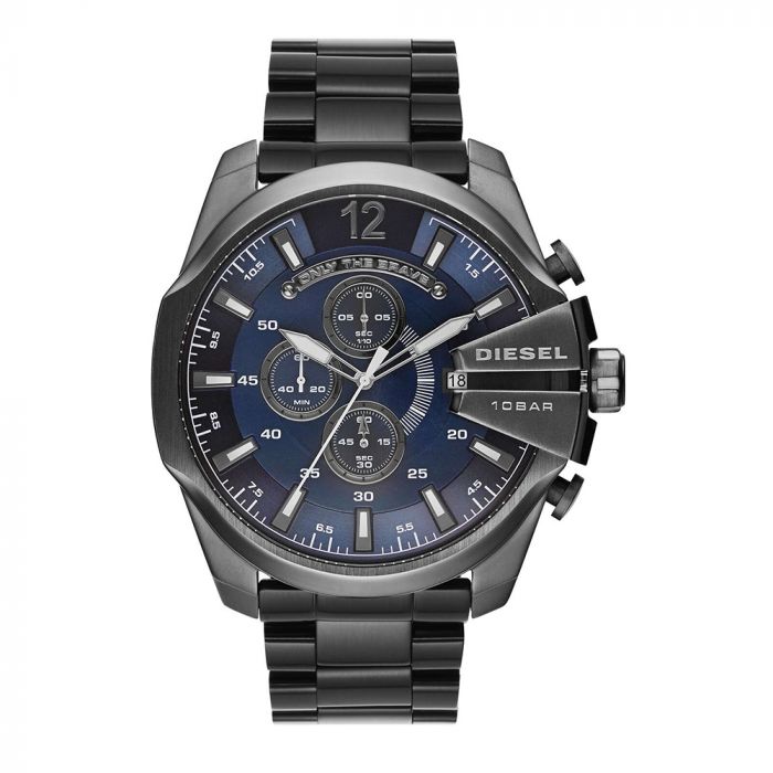  Shop Authentic Diesel Mega Chief Chronograph Blue Dial Black Steel Strap Watch For Men - DZ4329 - Luxxuri