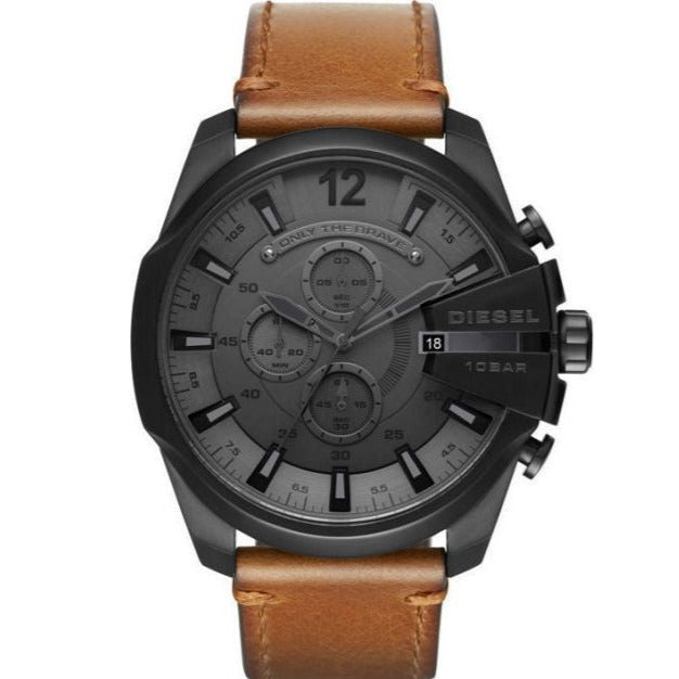  Shop Authentic Diesel Mega Chief Grey Dial Brown Leather Strap Watch For Men - DZ4463 - Luxxuri