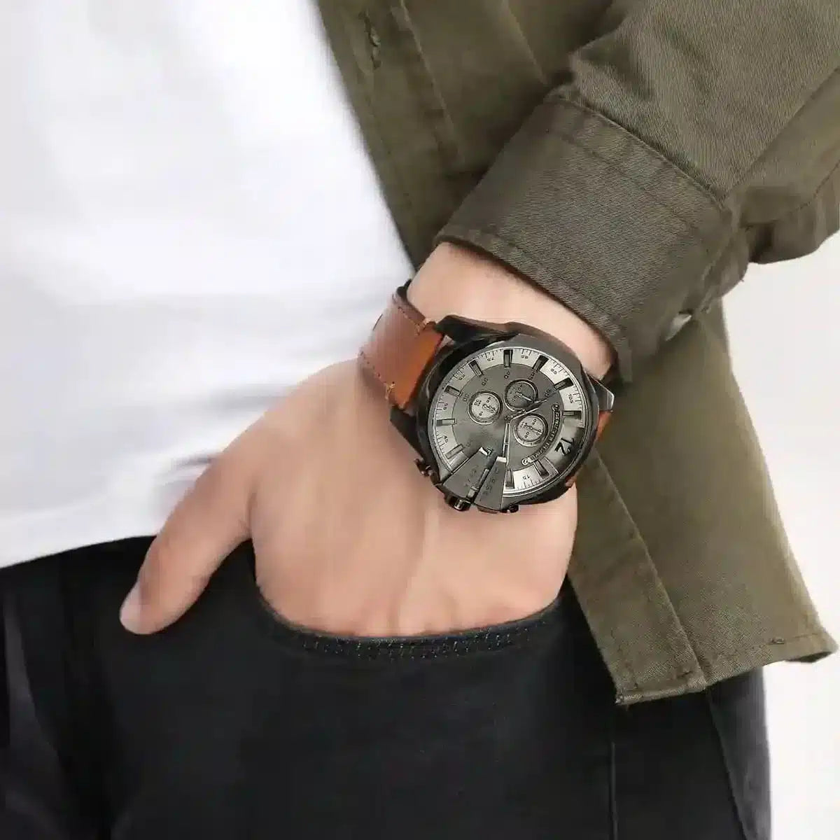  Shop Authentic Diesel Mega Chief Grey Dial Brown Leather Strap Watch For Men - DZ4463 - Luxxuri
