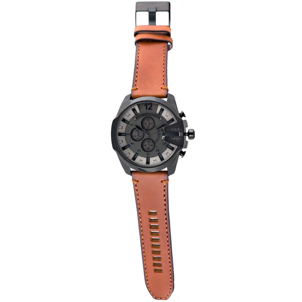  Shop Authentic Diesel Mega Chief Grey Dial Brown Leather Strap Watch For Men - DZ4463 - Luxxuri