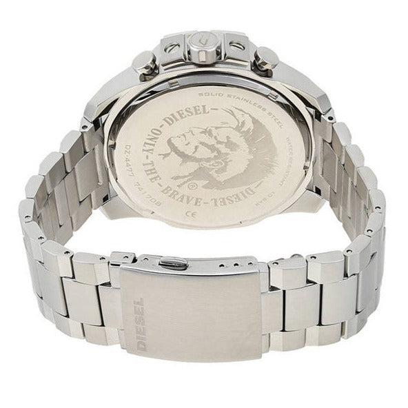  Shop Authentic Diesel Mega Chief Chronograph Silver Dial Silver Steel Strap Watch For Men - DZ4477 - Luxxuri