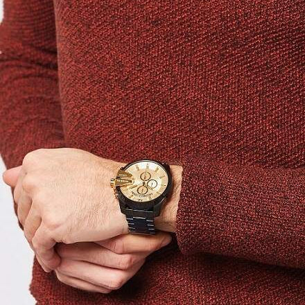  Shop Authentic Diesel Mega Chief Chronograph Gold Dial Black Steel Strap Watch For Men - DZ4485 - Luxxuri