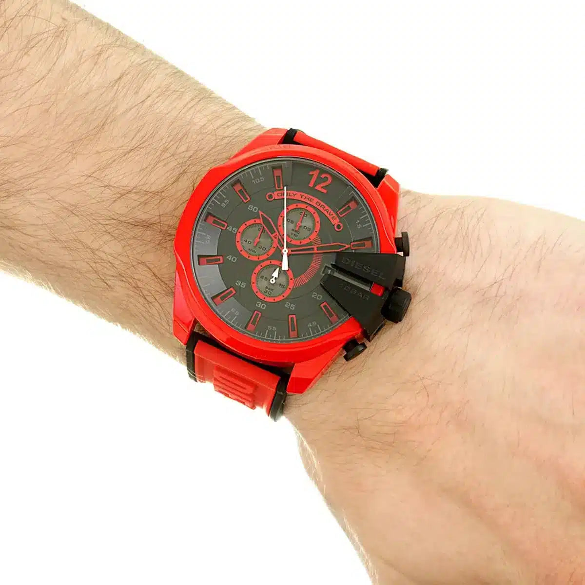  Shop Authentic Diesel Mega Chief Chronograph Black Dial Red Rubber Strap Watch For Men - DZ4526 - Luxxuri