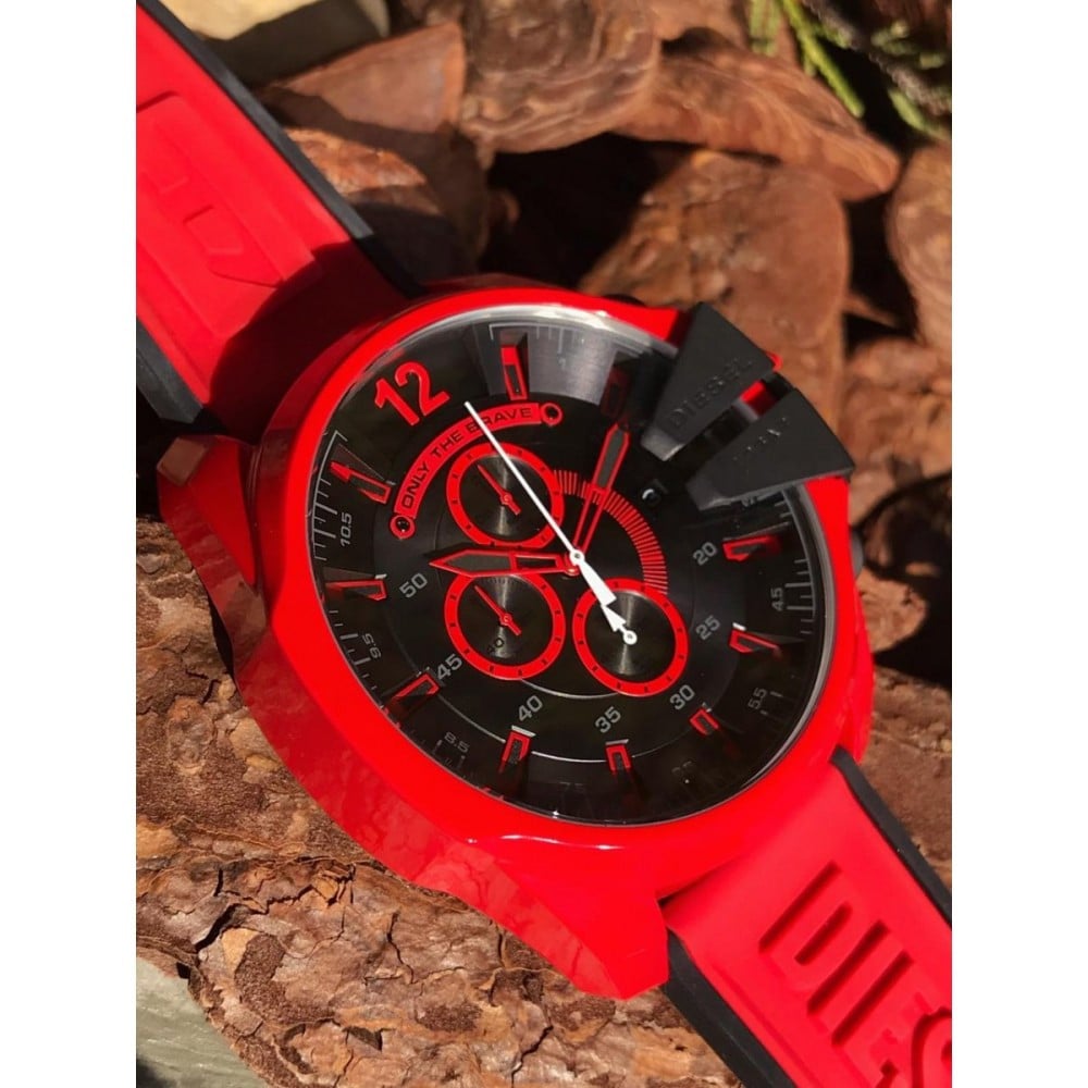  Shop Authentic Diesel Mega Chief Chronograph Black Dial Red Rubber Strap Watch For Men - DZ4526 - Luxxuri