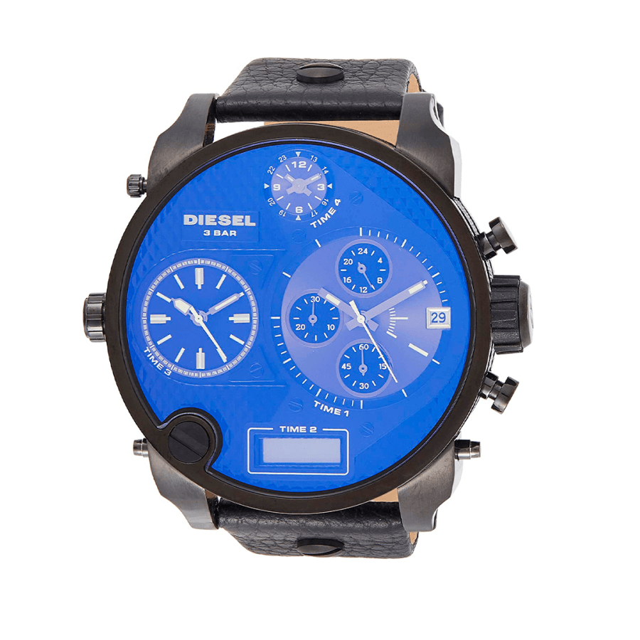  Shop Authentic Diesel Big Daddy Blue Dial Black Leather Strap Watch For Men - DZ7127 - Luxxuri