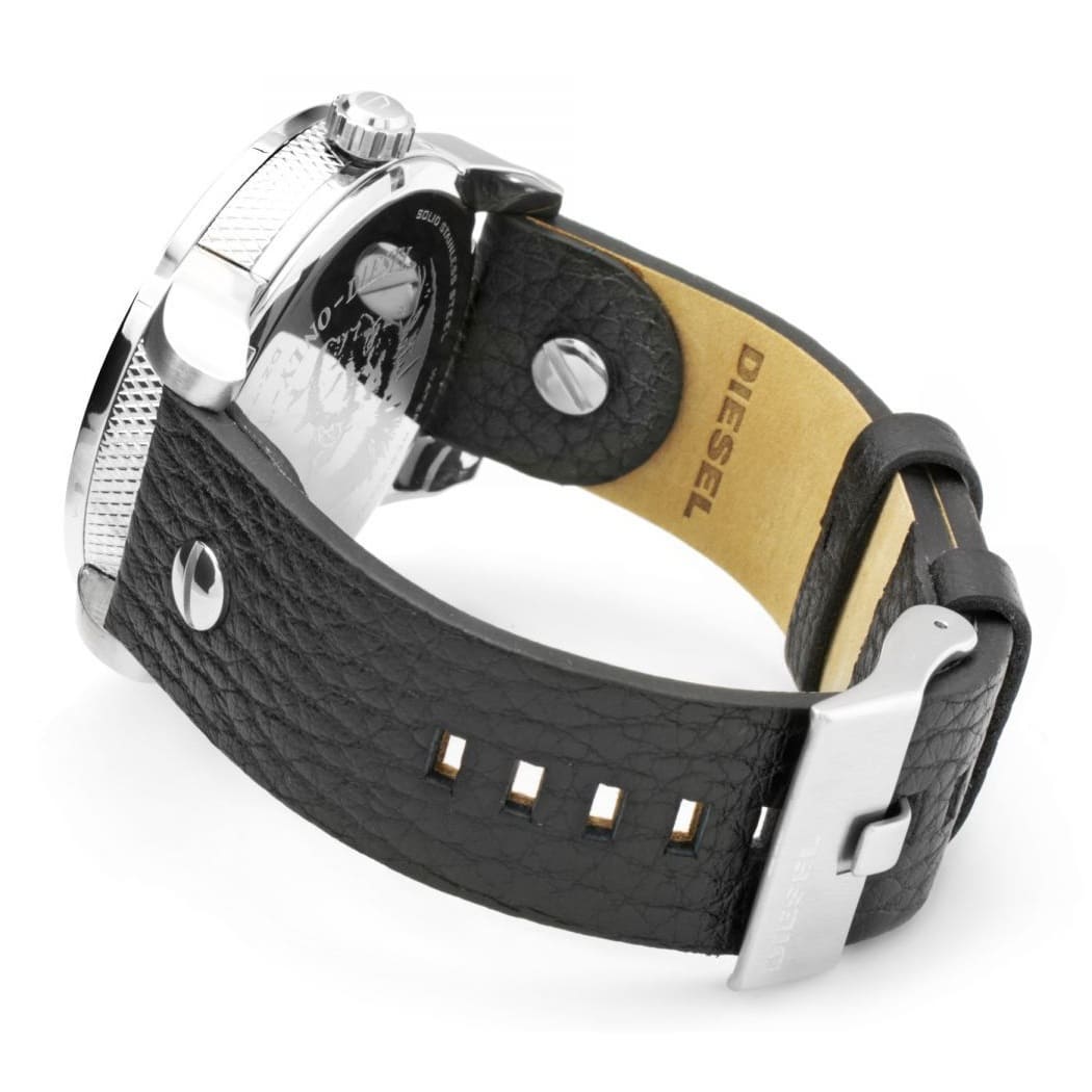  Shop Authentic Diesel Mini Daddy Black Silver Dial Black Leather Strap Watch For Men - DZ7307 - Luxxuri