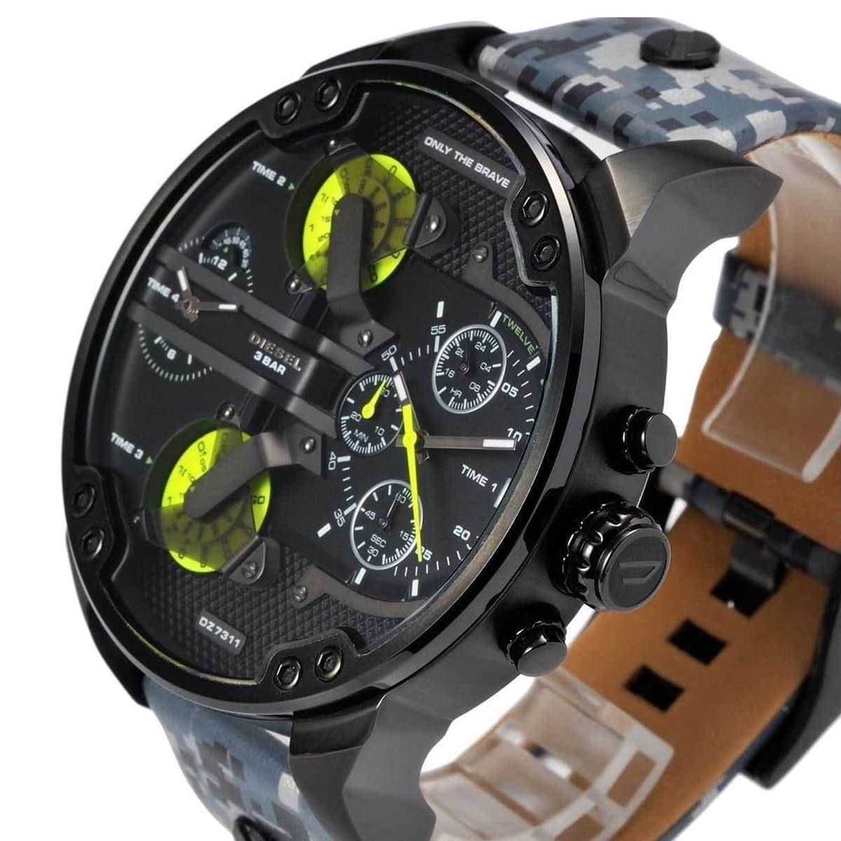  Shop Authentic Diesel Big Daddy Chronograph Black Dial Black Leather Strap Watch For Men - DZ7311 - Luxxuri