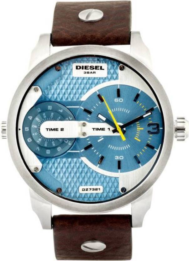  Shop Authentic Diesel Mini Daddy LIght Blue Dial Brown Leather Strap Watch For Men - DZ7321 - Luxxuri