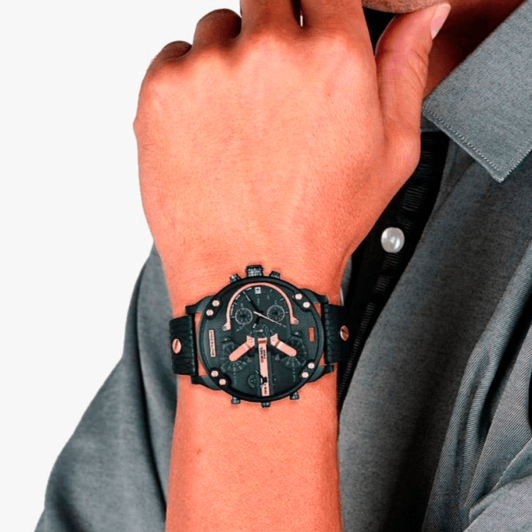  Shop Authentic Diesel Mr Daddy 2.0 Black Dial Black Leather Strap Watch For Men - DZ7350 - Luxxuri