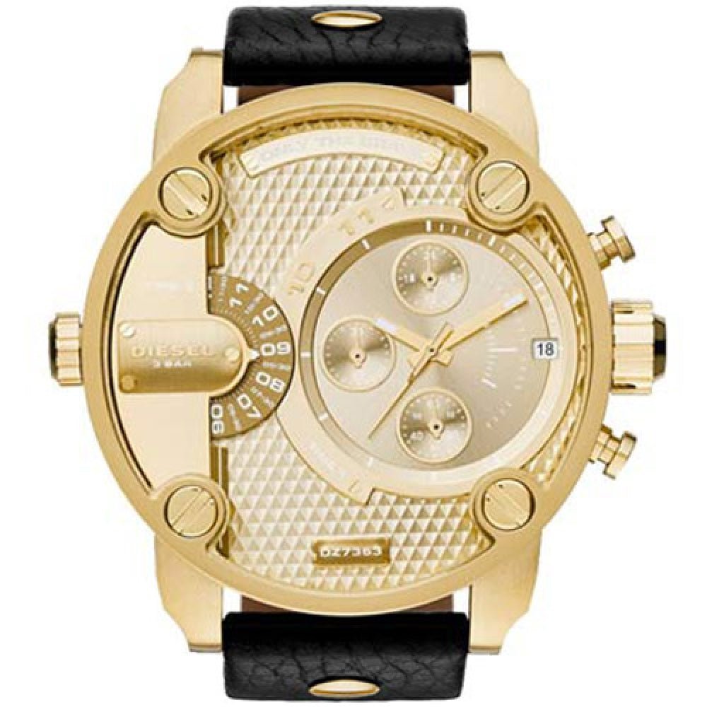  Shop Authentic Diesel Mr Daddy Gold Dial Black Leather Strap Watch For Men - DZ7363 - Luxxuri