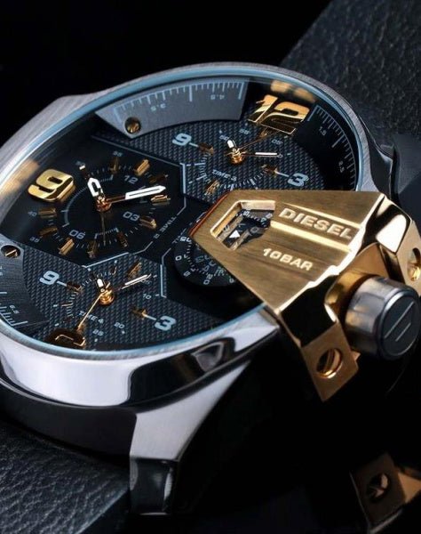  Shop Authentic Diesel Uber Chief Two Hand Black Dial Black Leather Strap Watch For Men - DZ7377 - Luxxuri