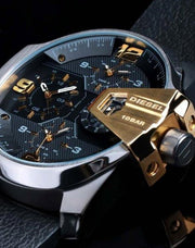  Shop Authentic Diesel Uber Chief Two Hand Black Dial Black Leather Strap Watch For Men - DZ7377 - Luxxuri