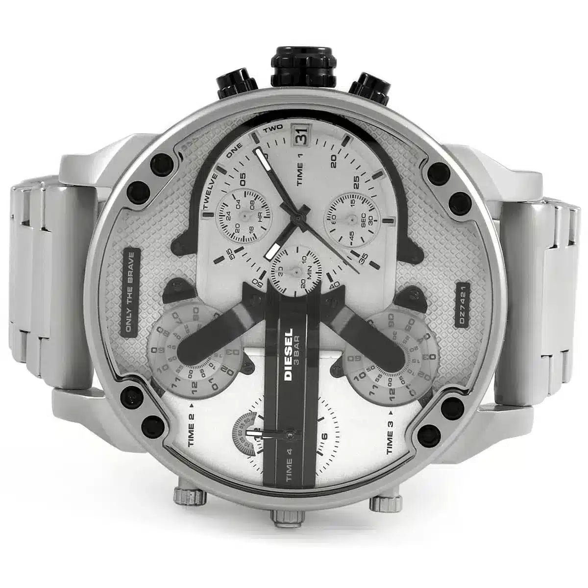  Shop Authentic Diesel Mr. Daddy Chronograph Silver Dial Silver Steel Strap Watch For Men - DZ7421 - Luxxuri