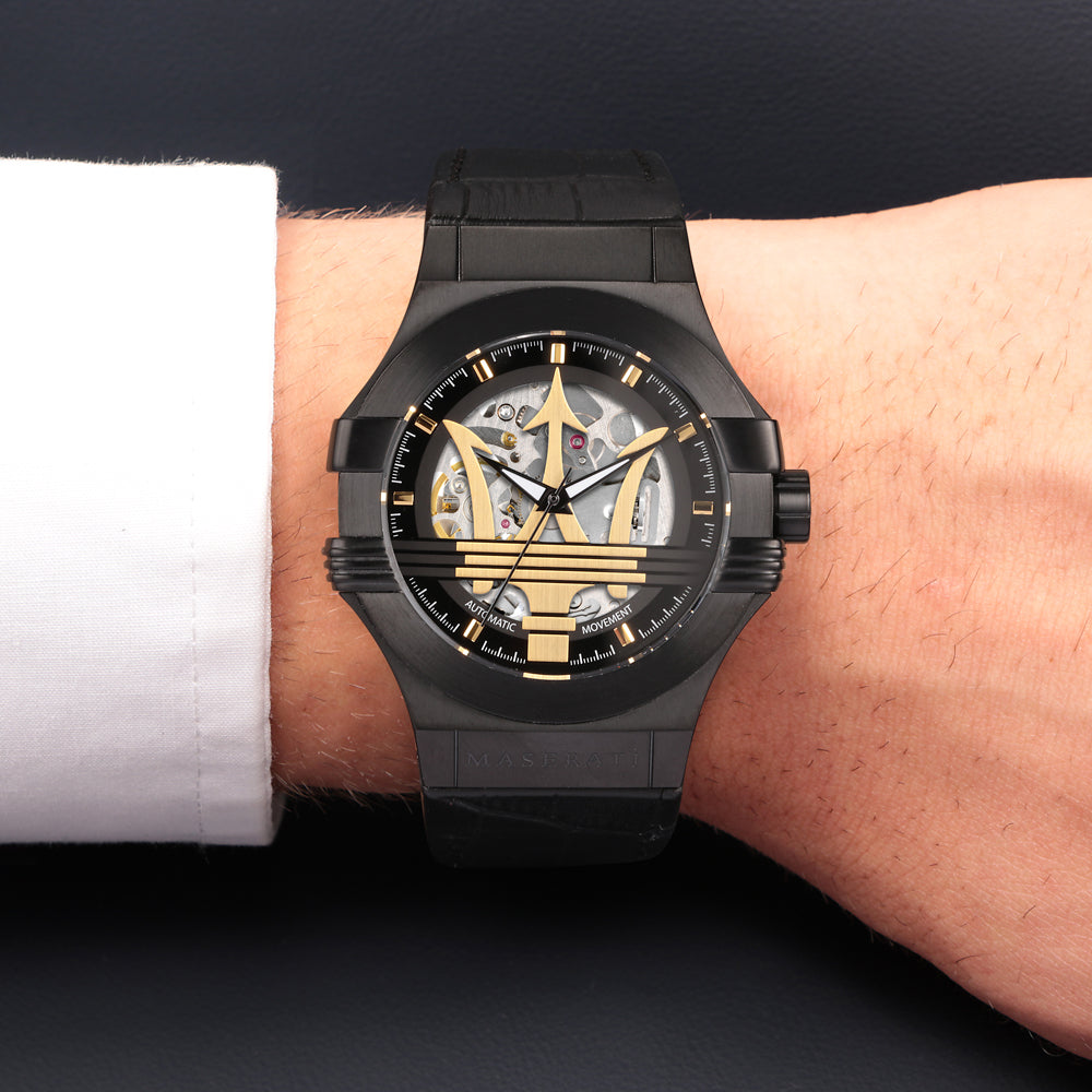  Shop Authentic Maserati Potenza Skeleton Limited Edition Black Dial Black Leather Strap Watch For Men - R8821108027 - Luxxuri