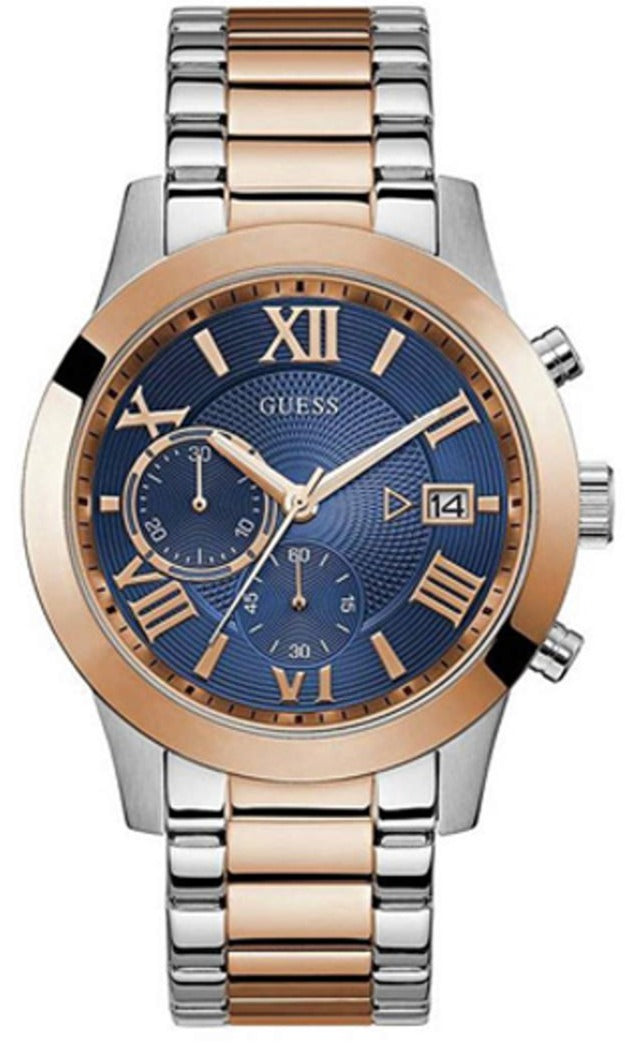  Shop Authentic Guess Atlas Chronograph Blue Dial Two Tone Steel Strap Watch for Men - W0668G6 - Luxxuri