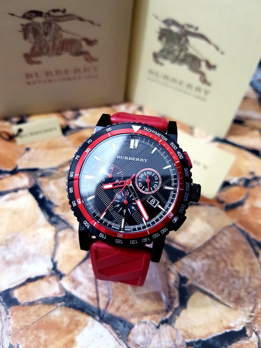  Shop Authentic Burberry The City Chronograph Black Dial Red Rubber Strap Watch For Men - BU9805 - Luxxuri