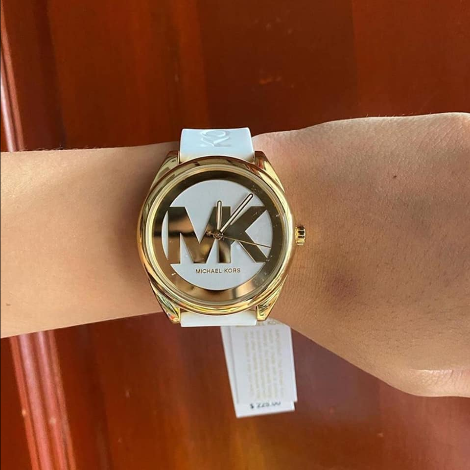  Shop Authentic Michael Kors Janelle Three Hand Silver Dial White Rubber Strap Watch For Women - MK7141 - Luxxuri