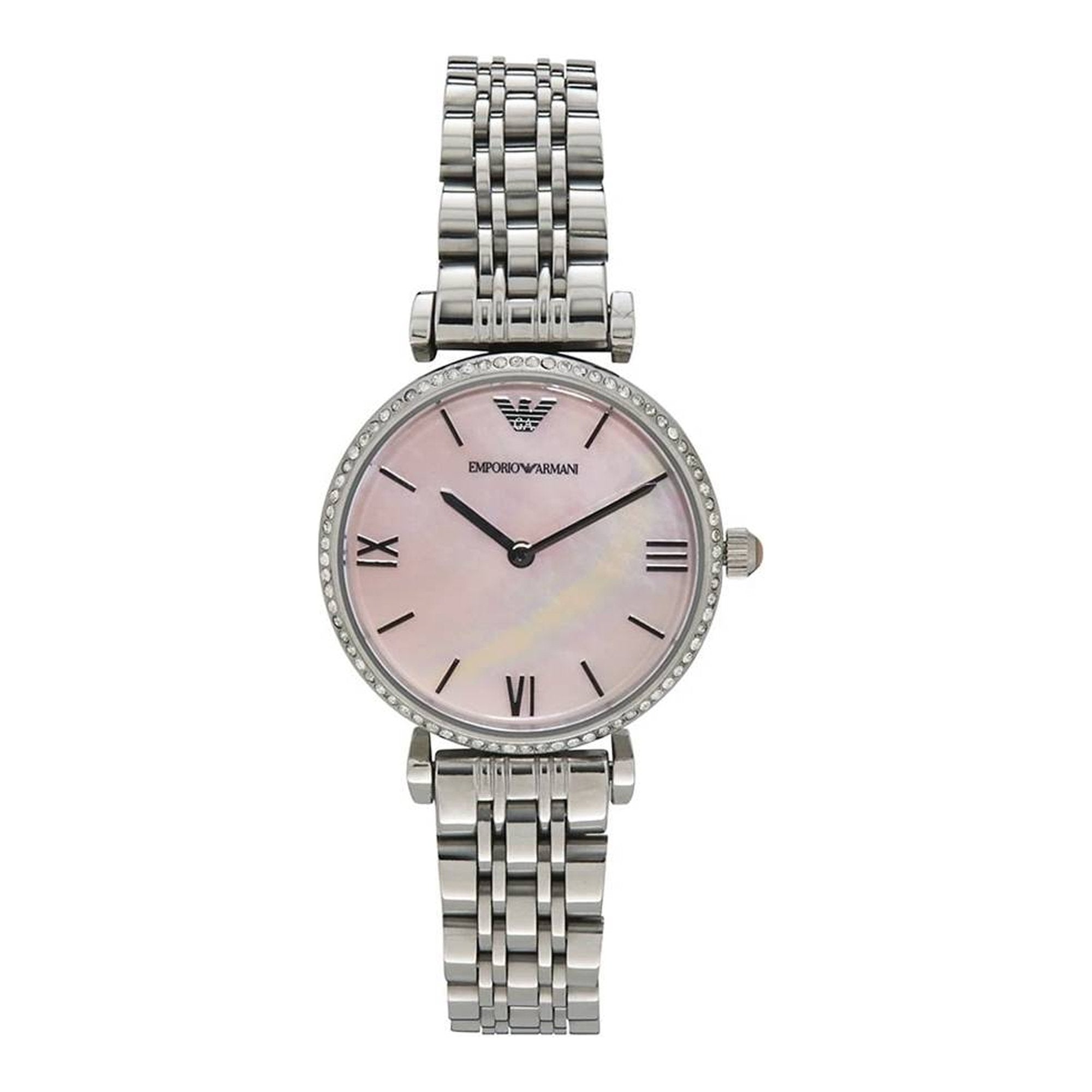  Shop Authentic Emporio Armani Gianni T Bar Pink Mother of Pearl Dial Silver Steel Strap Watch For Women - AR1779 - Luxxuri