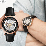  Shop Authentic Fossil Townsman Automatic Skeleton Black Dial Black Leather Strap Watch for Men - ME3084 - Luxxuri