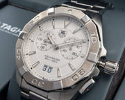  Shop Authentic Tag Heuer Aquaracer Chronograph White Dial Silver Steel Strap Watch for Men - WAY111Y.BA0928 - Luxxuri