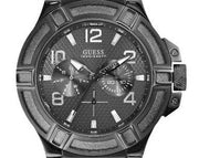  Shop Authentic Guess Rigor Analog Black Dial Black Leather Strap Watch For Men - W0040G1 - Luxxuri